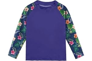 AOBUTE Girls Long Sleeve Rash Guard Shirt Floral Mermaid Swim Top 3-14 Years