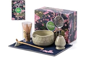 Buucup Matcha Whisk Set, Ceramic Matcha Set Includes Matcha Bowl, Matcha Whisk and Holder, Bamboo Scoop, Scoop Rest, Sifter a