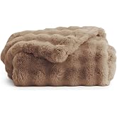 Cozy Earth Bubble Cuddle Blanket, Faux Fur Ultra-Soft Luxury Throw Blanket | Comfortably Weighted Design for Lounging or Sharing, Machine Washable, Oversized Throw 80" x 60", Walnut