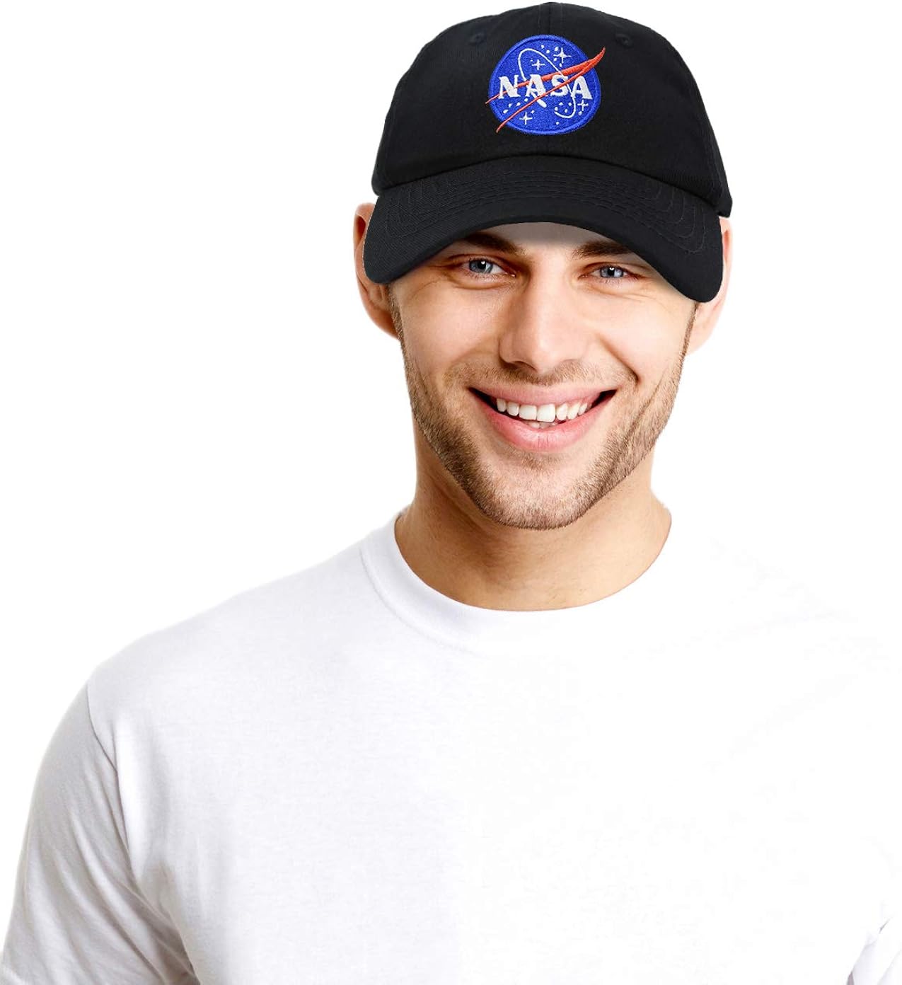 DALIX NASA Hat Soft Baseball Cap Embroidered Space Meatball Logo in Black: Clothing
