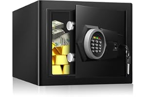 BIOAEYOK Safe Box Fireproof Waterproof, 1.0 Cu Ft Home Safe with Digital Keypad, Small Personal Security Safe with Dual Alarm System, for Money Cash Valuables Jewelry and Documents in Hotel, Dorm, Business