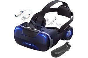 PUCIO 3D VR Glasses Virtual Reality Headset Goggles w Headphones for Kids, Phone Vr Headset with Controller for Video Movies & Games (4.7 to 6.5 Inches) VR Set for Kids Age 9-10, for Kids