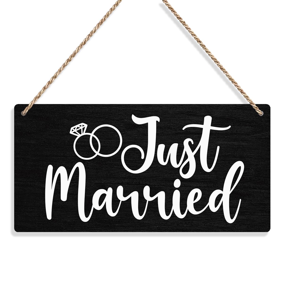 Photo 1 of Just Married Sign Wall Hanging Just Married Decorations Wedding Accessories Stuff Ring Bearer Sign Decorations for Reception Engagement Wedding Party Wall Art Decor Wooden Sign (Black)