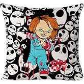 Chucky Pillow Cover Classic Horror Movie Halloween Pillow Cover Creepy Pillowcase Horror Halloween Decorations Skeleton Skull Throw Cushion Cover Cotton Linen Pillowcase 18 x 18 Inch, No Pillow Insert