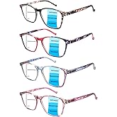 MAEOWN Progressive Multifocal Reading Glasses,4 Pack Blue Light Blocking for Women Spring Hinge Pattern Print Eyeglasses