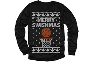 TSTARS Merry Swishmas Boys Ugly Christmas Sweater Style Basketball Xmas Holiday Youth Kids Long Sleeve T-Shirt