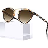 CARFIA Small Face Acetate Double Bridge Sunglasses for Women Polarized UV Protection, Retro Metal Brow Eyewears Round Sunnies