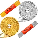 Miscly Flat Metallic Shoelaces [2 Pairs: 1 Pair Gold + 1 Pair Silver] 5/16