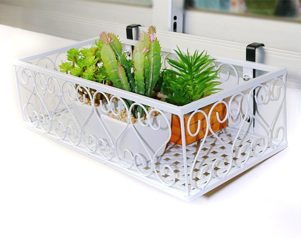 LIZX European Balcony Flower Rack Windowsill Suspension Flower Pot Rack Iron-art Balcony Railings Flower Rack Wall Hanging Flower Rack ( Color : White , Size : 10025cm )