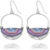 RLHRNDE Vintage Boho Silver Earrings for Women Girls Creative Handmade Retro Bohemian Imitation Purple Agate Dangle Drop Statement Earrings Jewelry Gifts