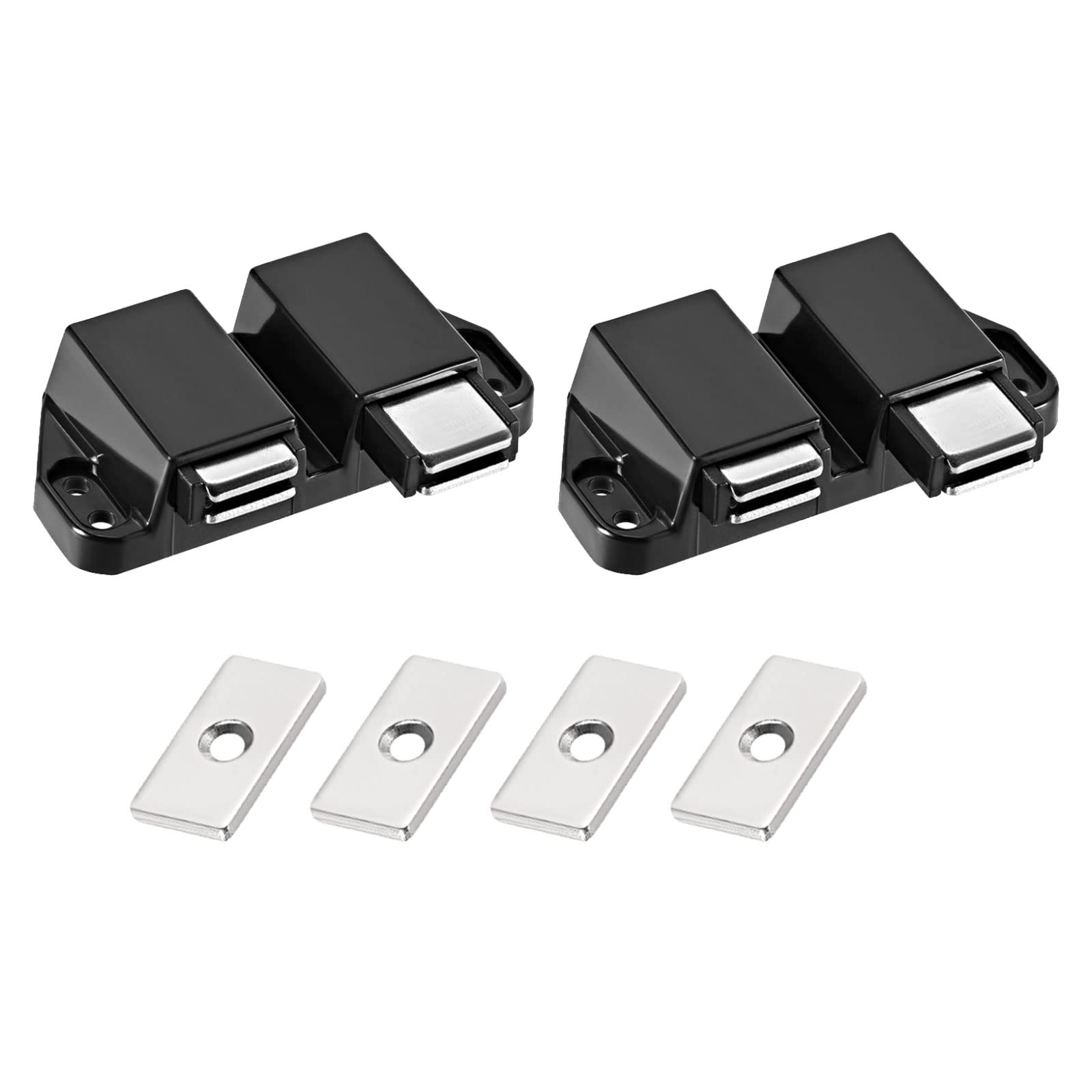 METALLIXITY Double Magnetic Touch Latch (1.38"x2.72") 2Pcs, Plastic Touch Latches Catch - for Cabinet Door Drawer, Home Decoration, Black