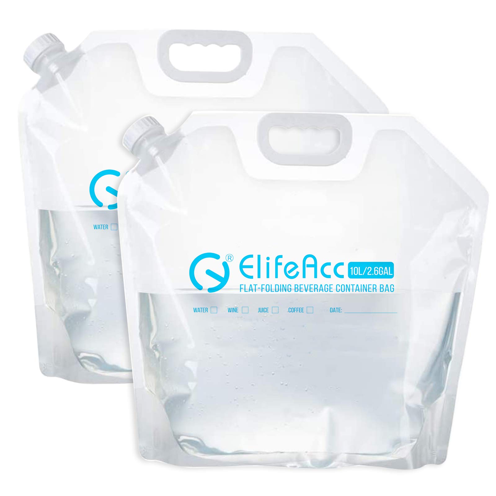 ElifeAcc Collapsible Water Container Water Storage bag 2 Packs, Indoor or Outdoor Camping or Boating Trips Backpack Emergency (10LX2)