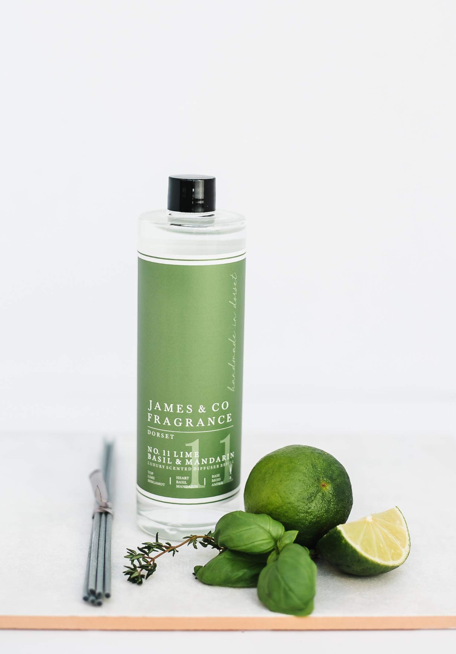 James & Co No.11 Lime (Lime, Basil & Mandarin) 200ml Reed Diffuser Refill Bottle with 6 Fibre Reeds