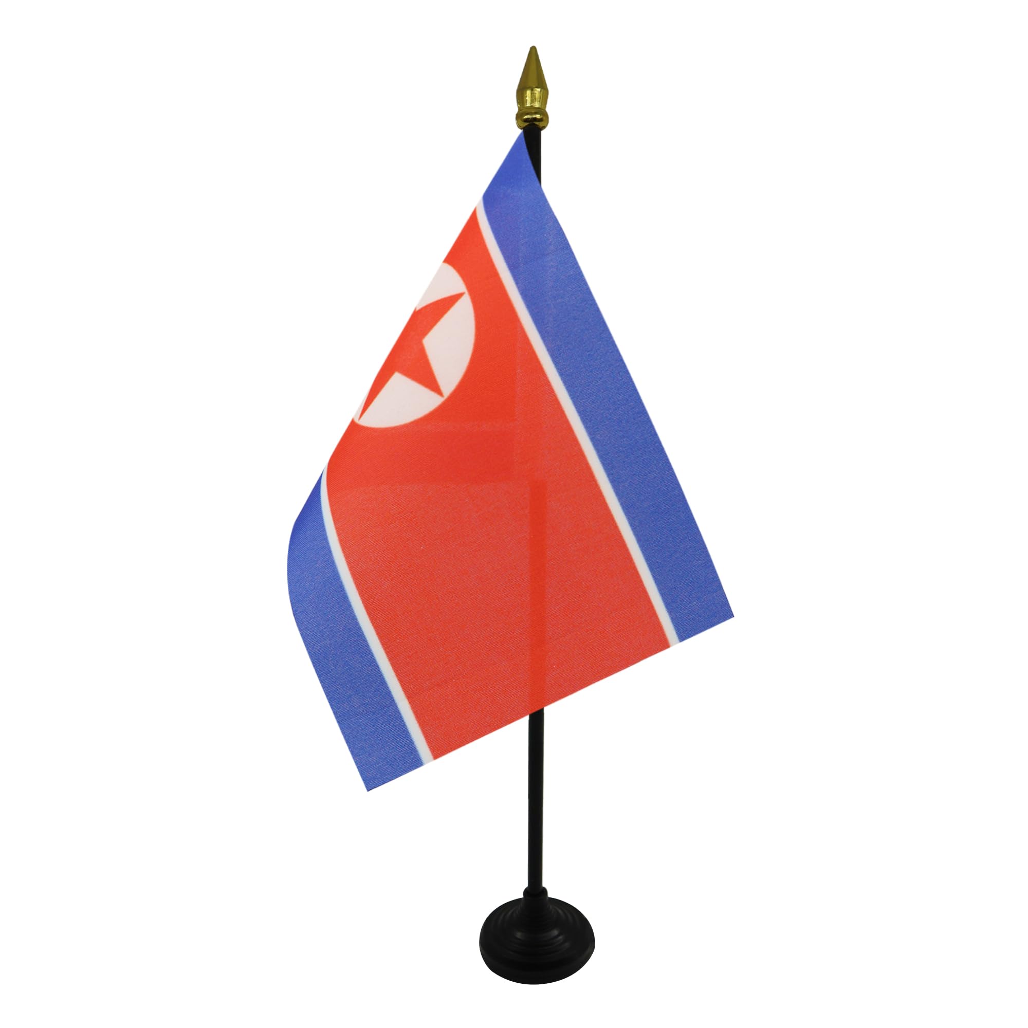 AZ FLAG - North Korea Table Flag 4'' x 6'' - North Korean Mini Desk Flag 100% Polyester 15 x 10 cm - Office Mini Banner with 10'' Pole - Golden Spear