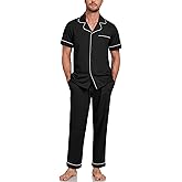 MAYFISH Mens Pajamas Set 100% Cotton Men's Short Sleeve Long Pants Sleepwear Soft Loungewear Button Down 2 Pieces Pjs Set