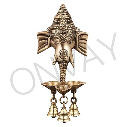 ONVAY Ganesh Brass Wall Hanging Oil Lamp Diya with Bells | Ganesh Wall Hnaging Diya | Home Decor