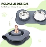 Pecute Double Stainless Steel Dog Bowls with Non-Slip Silicone Mats Grey (26 & view 4