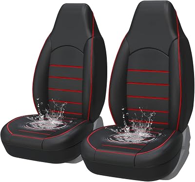AUTOYOUTH Red Black Front Car Seat Covers Universal Waterproof PU Leather