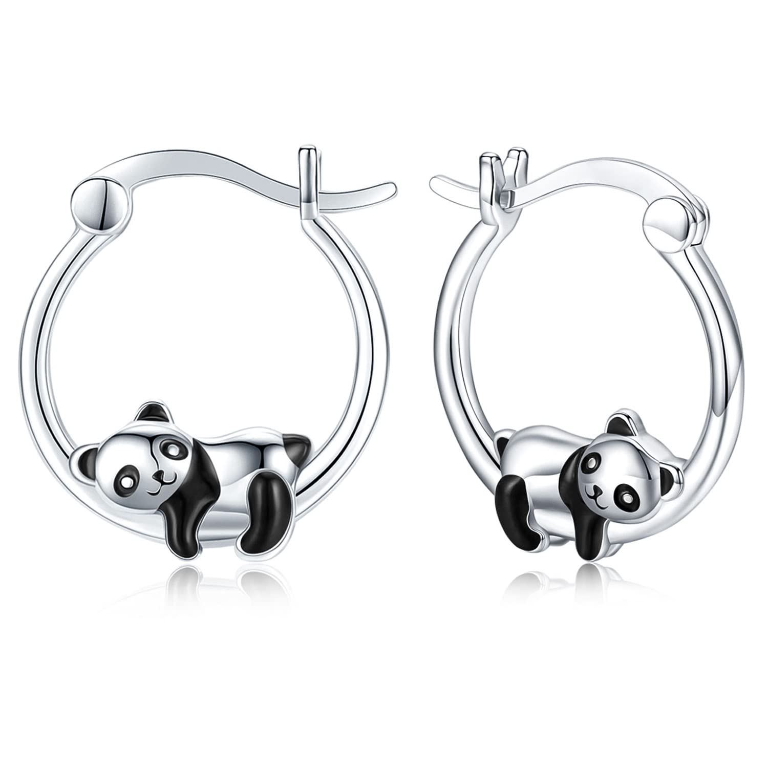 CHENGHONG Panda Hoop Earrings 925 Sterling Silver Hypoallergenic Small Huggie Earrings Panda Gifts Jewellery for Women Girls