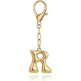 WOWORAMA Initial Letter Keychain for Women Chunky Gold Bubble Letter Bag Charm Purse Charm Personalized Keyrings Accessories