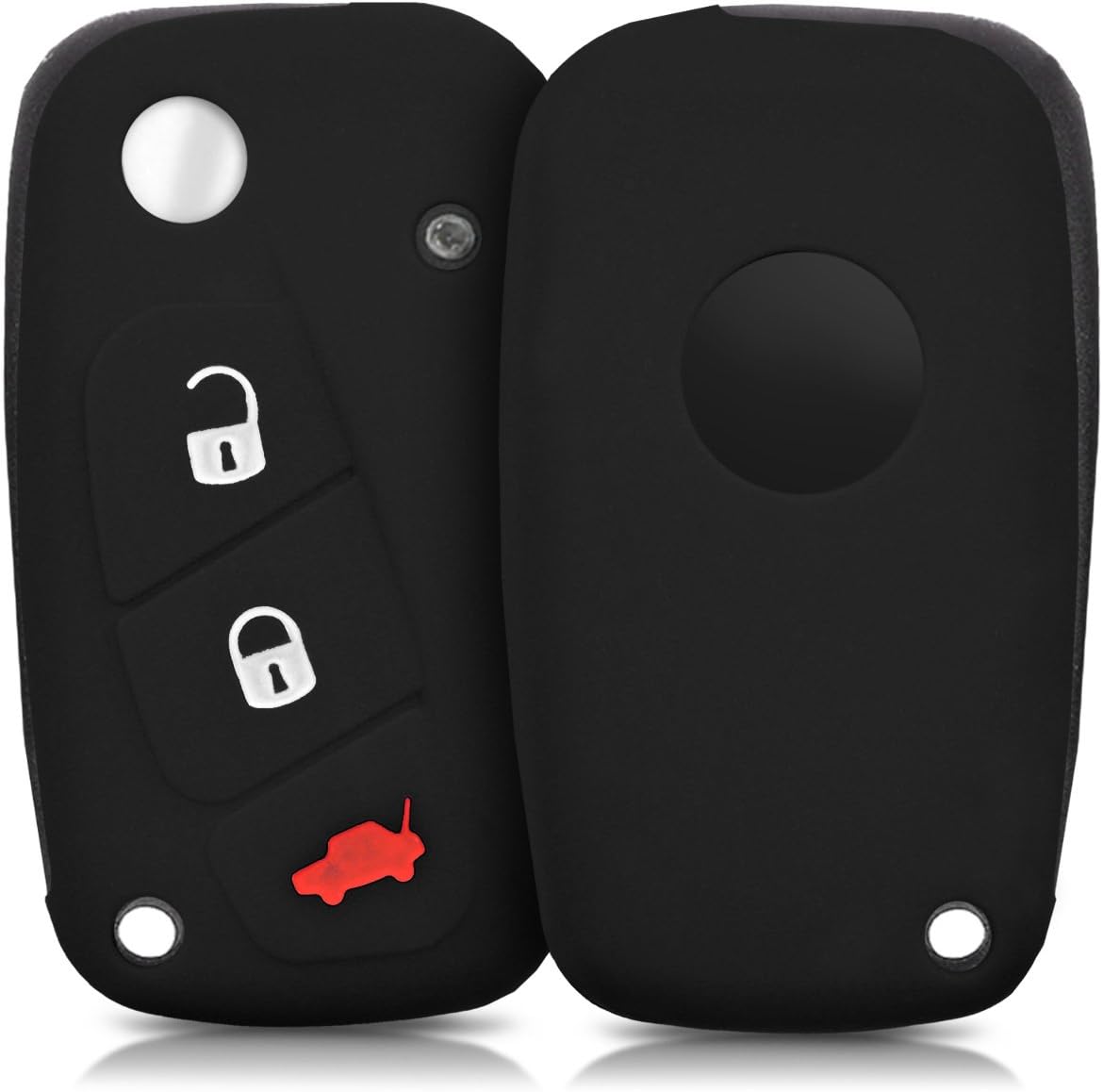 kwmobile Key Cover Compatible with Fiat Lancia 3 Button Car Key - Soft Silicone Car Key Fob Holder Protector Case - Black