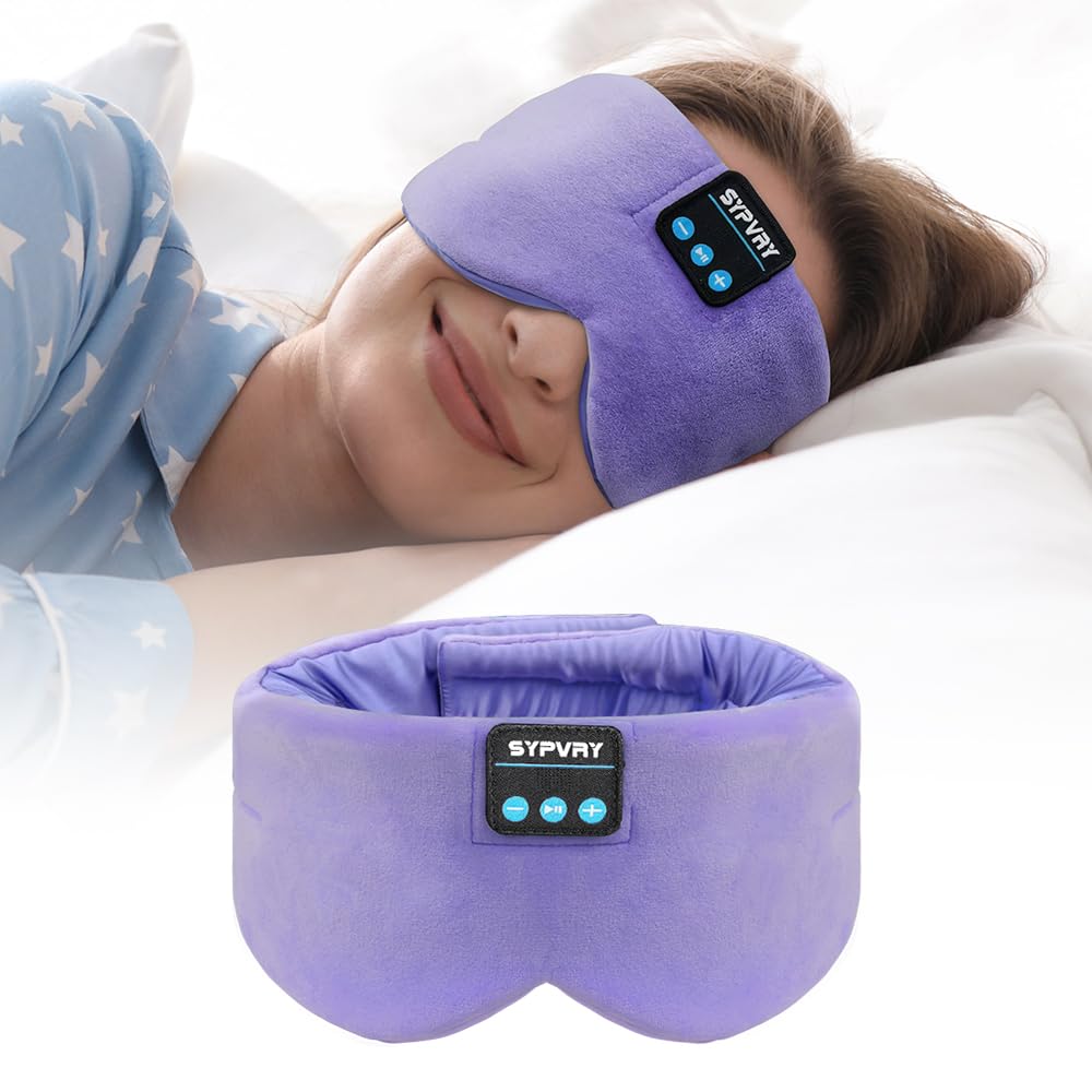 Photo 1 of Sleep Mask Bluetooth 5.4 Headphones Soft Wireless Headband Eye Mask Blackout with Microphone (Lilac)