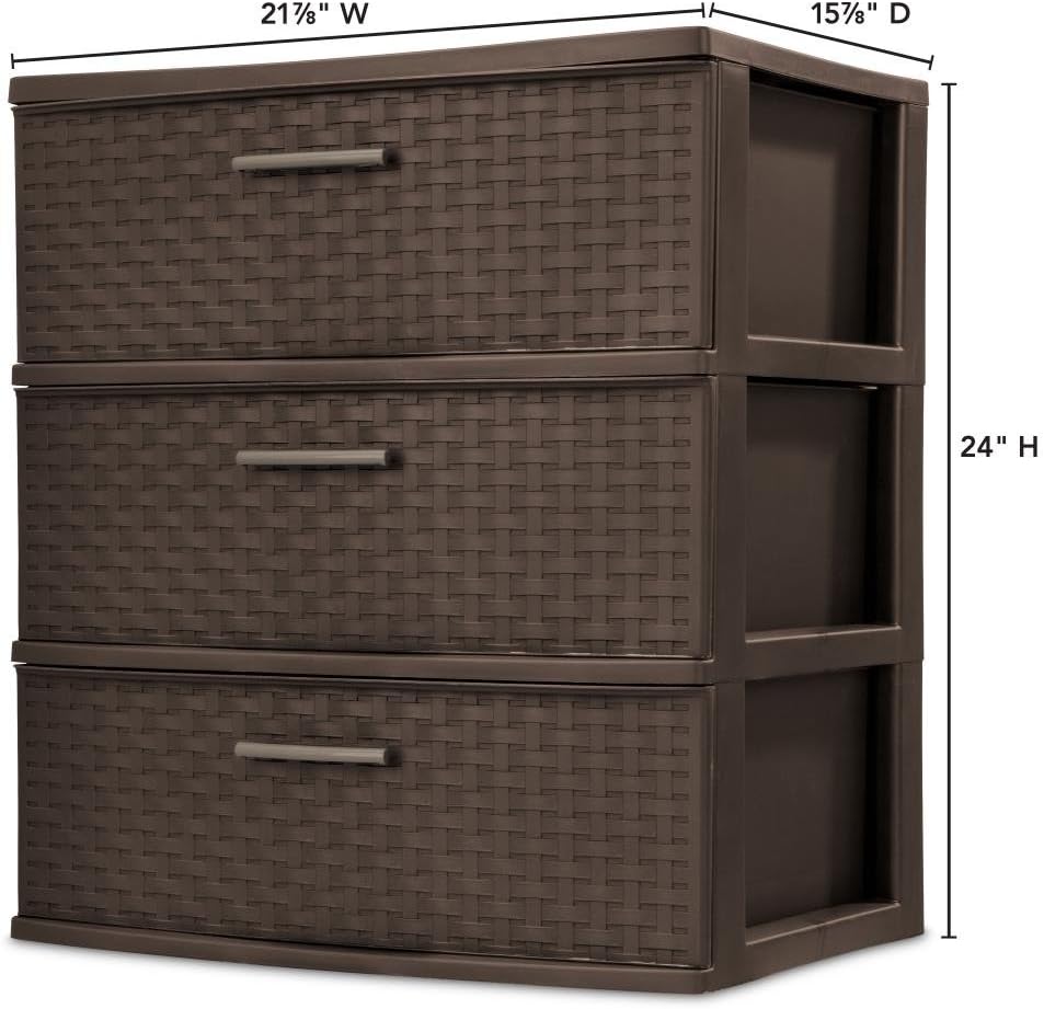 3-Drawer Wide Weave Tower, Espresso: Home & Kitchen