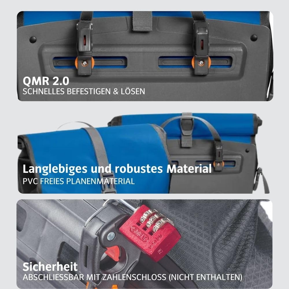 VAUDE Fahrradtaschen für Gepäckträger Aqua Back 2x24L in blau 2 x Hinterradtaschen wasserdicht, Fahrrad Gepäckträgertasche hinten, einfache Befestigung – Made in Germany 7