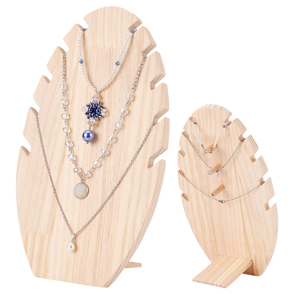 PH PandaHall 5 Slots Necklace Display Stand Wooden Leaf Shape Jewellery Holder Chain Organizer Jewellery Tabletop Display Boards Long Chain Handing Showcase Organizer for Home Store Jewellery Show