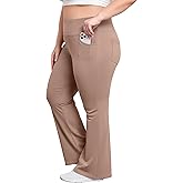 FOREYOND Plus Size Flare Leggings for Women with Pockets High Waist Yoga Pants Bootcut Bell Bottom Workout Leggings Coffee 4XL