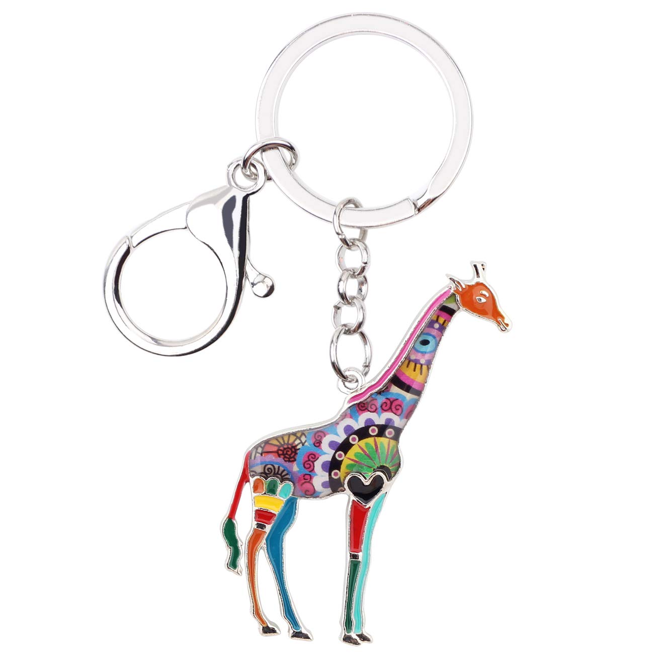 BONSNY Enamel Alloy Africa Giraffe Keyring Keychain Cute Jewellery For Women Girl Wallet Car Key Charm Gift (Multicolor)