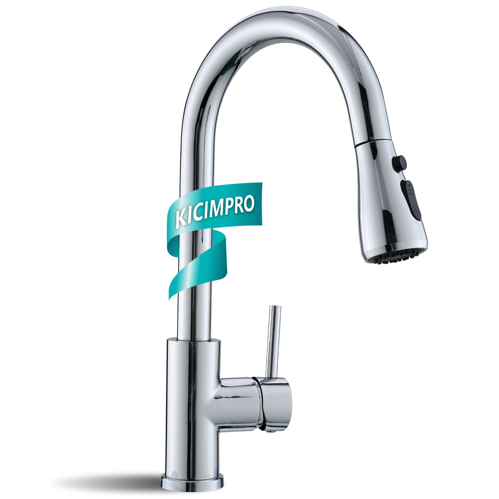 Kicimpro Chrome Kitchen Faucet, Kitchen Faucets for Sink 3 Hole High Arc Single Handle Stainless Steel Commercial RV Camper Kitchen Faucet with Pull Down Sprayer llaves para fregaderos de cocina Image