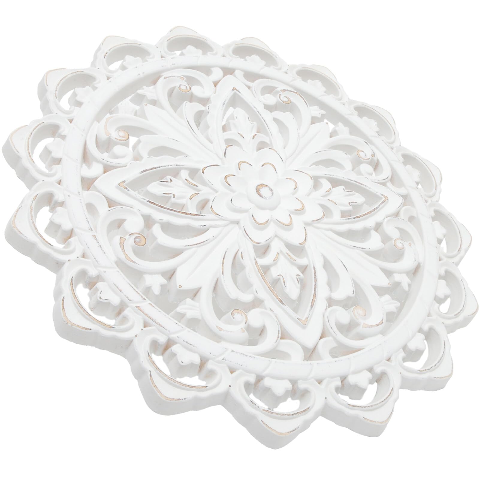 HOMSFOU Wood Art - Round Flower Wall Panel Farmhouse Wall Plaque Boho Medallion Decor for Home & Bedroom