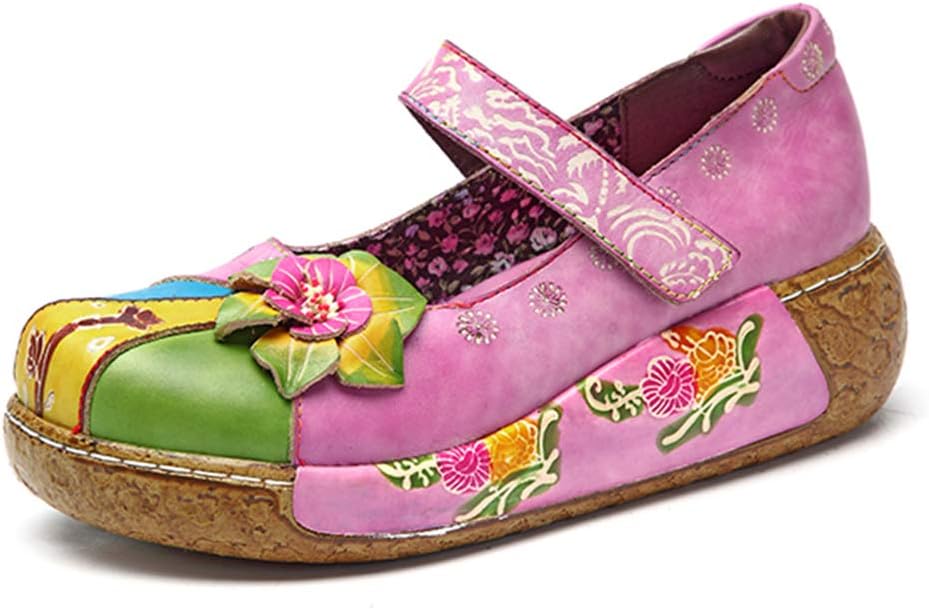 Women Platform Sandals, Summer Women's Colorful Flower Shoes Wedge Sandals Vintage Slip-on Leather Shoes Dancing Ballet Casual Loafers Flat Shoes Oxfords Shoes Size