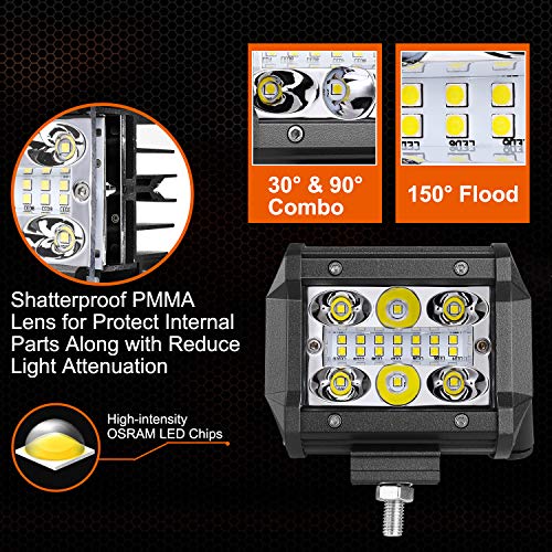 LED Pods,Auto Power Plus 2PCS 4” 120W OSRAM Off Road Driving Light Bar Spot Flood Combo LED Work Light Waterproof Fog Lights LED Cubes for Truck Jeep Car ATV UTV Boat,2Years Warranty