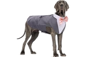DORA BRIDAL Dog Tuxedo for Large Dogs, Dog Suit and Bowtie, Formal Dogs Wedding Outfit, Pet Tuxedo and Bandana Set Valentines Birthday Christmas Party Costumes for Labrador,Golden Retriever, Grey, L