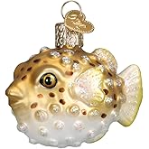 Old World Christmas Fish Collection Glass Blown Ornaments for Christmas Tree Pufferfish 2.5 x 2.5