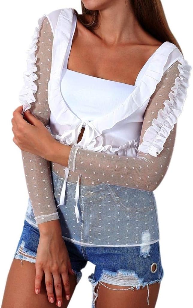 Floerns Camicetta Elegante Donna Con Volant E Collo Alto – Perline E Ricami – Senza Maniche, Taglie XS-L - 4