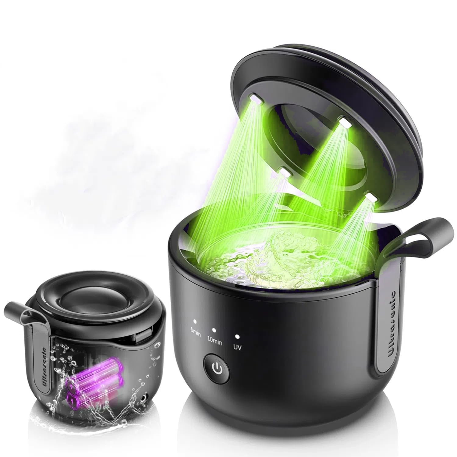 Photo 1 of Rechargeable Dental Ultrasonic Cleaner, 180ML Denture Cleaner Machine, Dental Cleaning with 3 Modes, Black