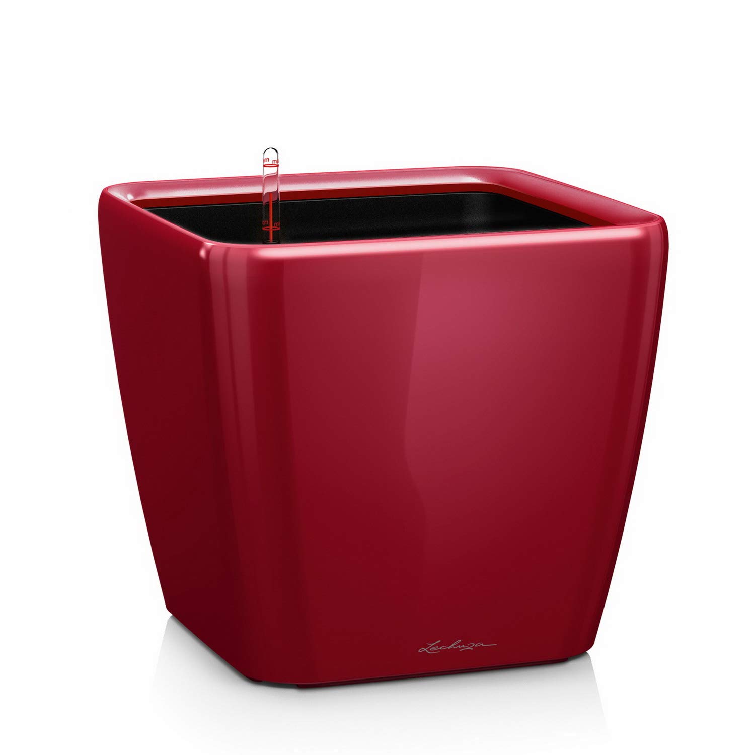 Lechuza Self Watering Plant Pot QUADRO LS 35 Garden Flower Indoor and Outdoor Plastic Planter with Drainage Hole H33 L35 W35 cm Scarlet Red High-Gloss