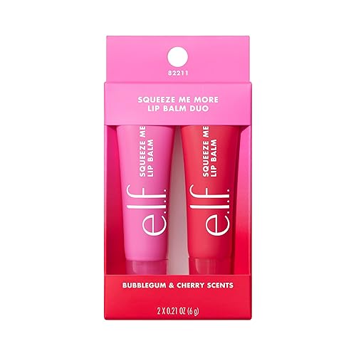 e.l.f. Squeeze Me More Lip Balm Duo, Moisturizing Balm For A Sheer Tint Of Colour, Made With Hyaluronic Acid, Vegan & Cruelty-Free, Cherry & Bubblegum