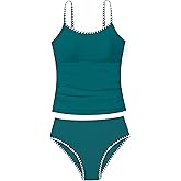 TyeSmo Girls Swimsuit Solid Color Tankini Contrast Trim Swimwear 2 Piece Bathing Suit Padded Swimsuits for Teens 9-16Y