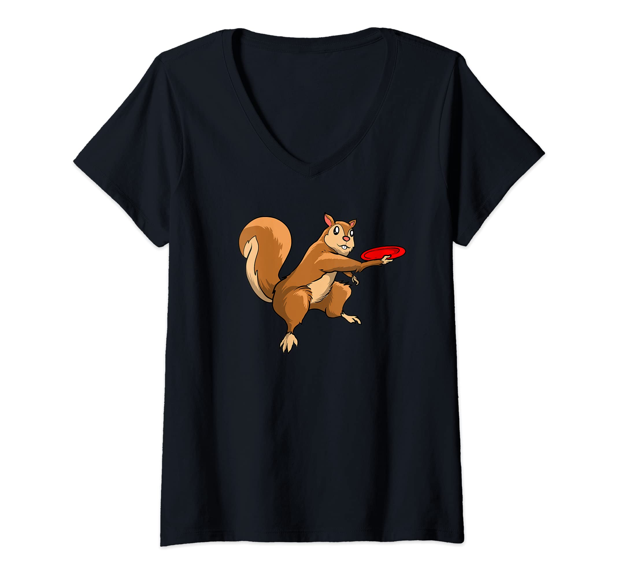 Womens Disc Golf Squirrel - Frolf Frisbee Golf Disc V-Neck T-Shirt