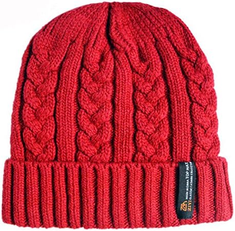 Yamimi Men's Oversize Cuff Cable Knit Beanie Red