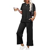 OFEEFAN Women's Lounge Sets Fashion Outfits Wide Leg Loungewear Side Slit Tracksuit for Vacation Travel Airport S-3XL