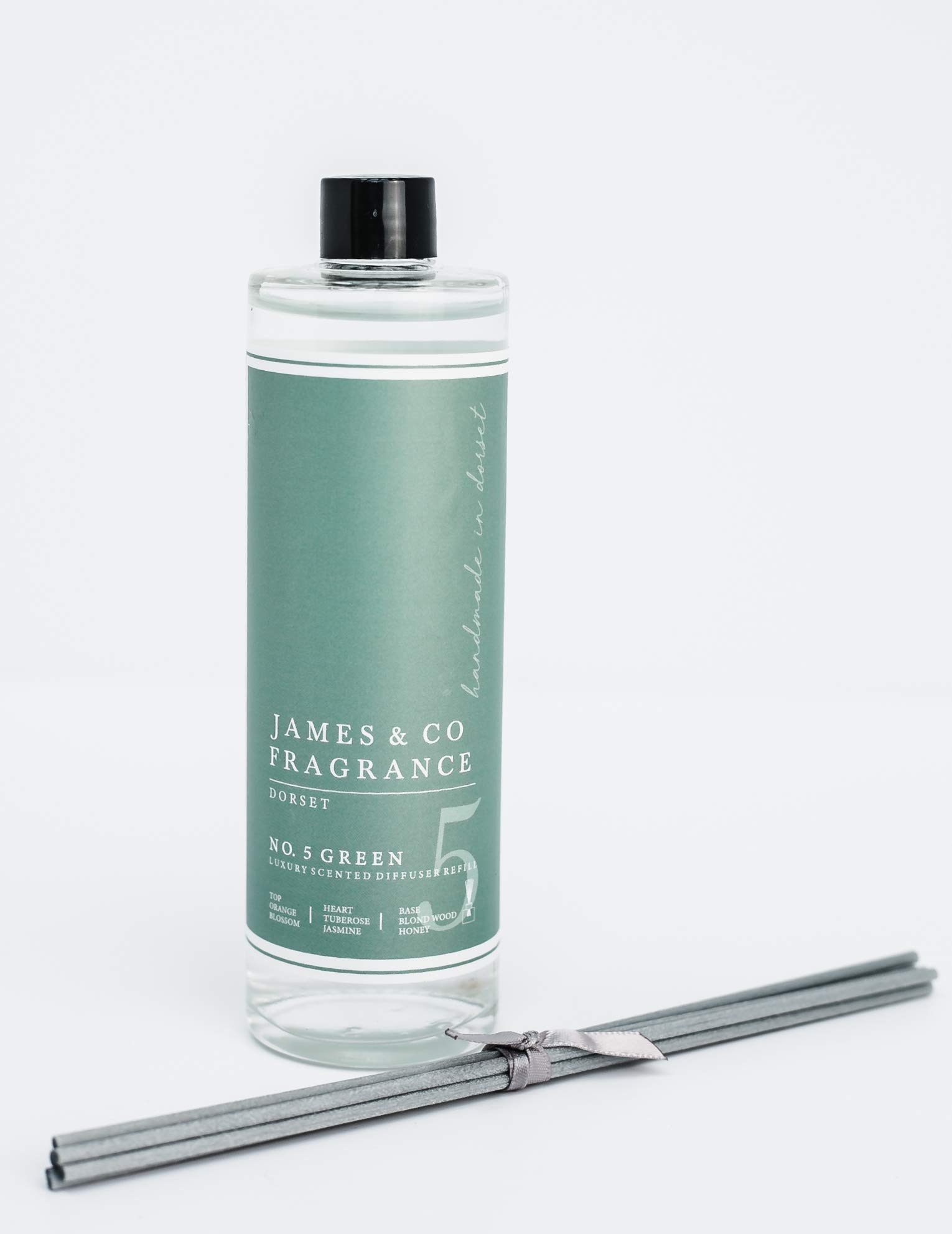 James & Co No.5 Green (Cotton Flower, Orange Blossom & Thistle) 200ml Reed Diffuser Refill Bottle with 6 Fibre Reeds