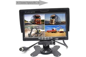 PARDARSEY Padarsey 7" TFT LCD Car Rearview Quad Split Monitor,Remote Control, 4 Channels RCA Video Inputs(4-PIN Shockproof Connector) - 12V-24V 800×480HD Screen w/Sunshade Anti-Glare