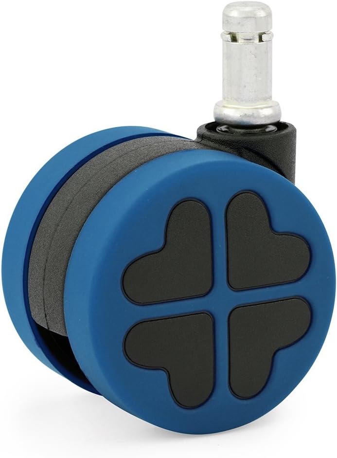 Office Chair Casters Wheels for Hardwood - Heavy Duty Replacement Parts, Protector for Laminate, Desk Floor Mats and Carpet. (Set of 5) Black & Blue