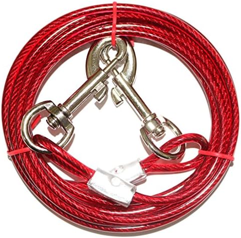 Dog Tie Out Cable,Steel Wire Rope With Dual Heads Metal Hooks Outdoor Yard and Camping for Medium Large Pet Dogs,10ft (Red)