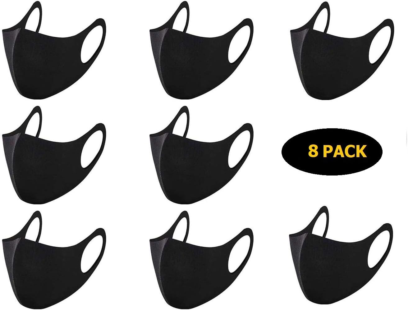 Black Fashion Unisex Face Masks, Reusable, Washable and Breathable, Anti Dust Mouth Mask for Running Cycling Camping Travel {Pack of 8}